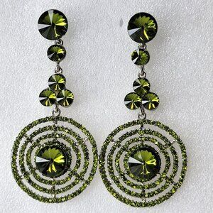 Green Chandelier Long Drop Earrings